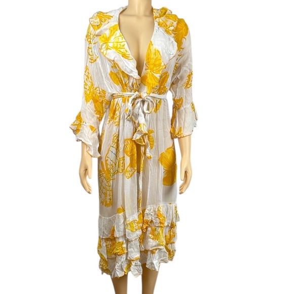 original anthony Other - Vintage Yellow Floral Ruffle Wrap swim cover up kimono Dress Sz 2X